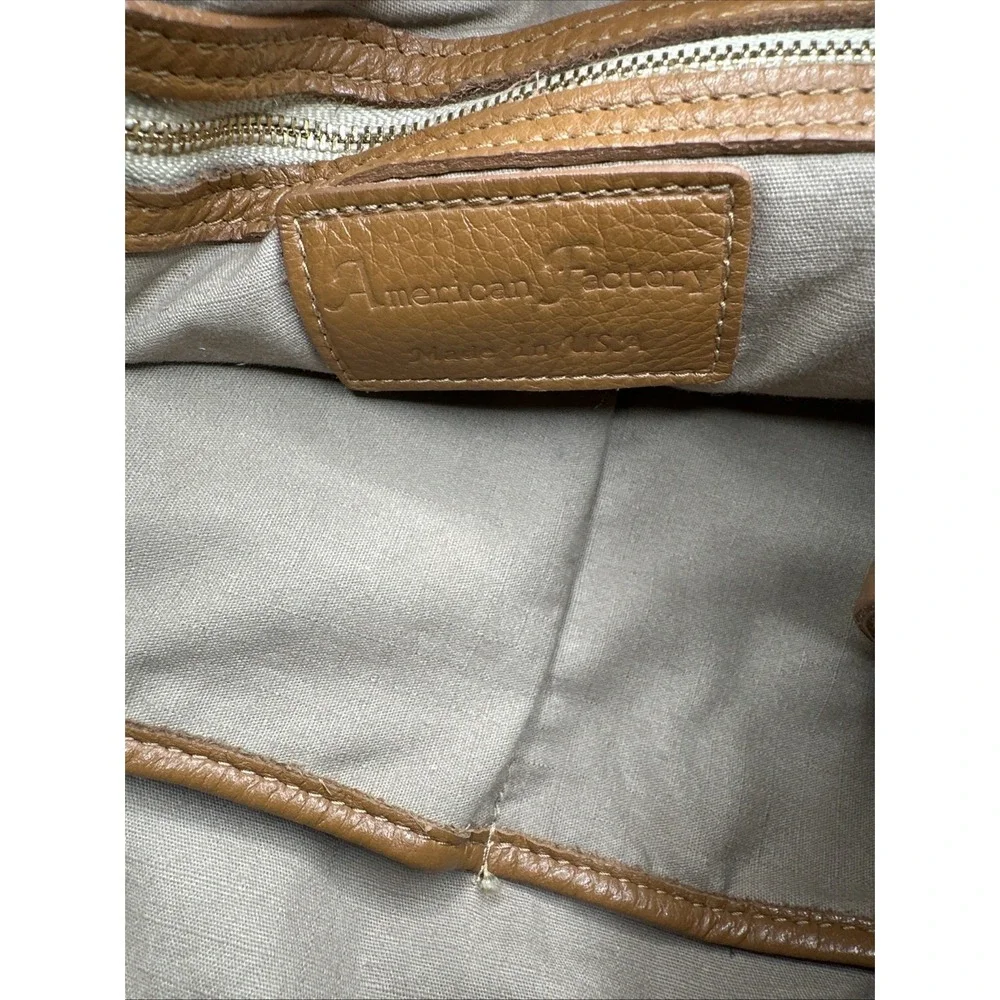 American Factory Brown Leather Satchel Tote Work‎ Travel Bag 12x14